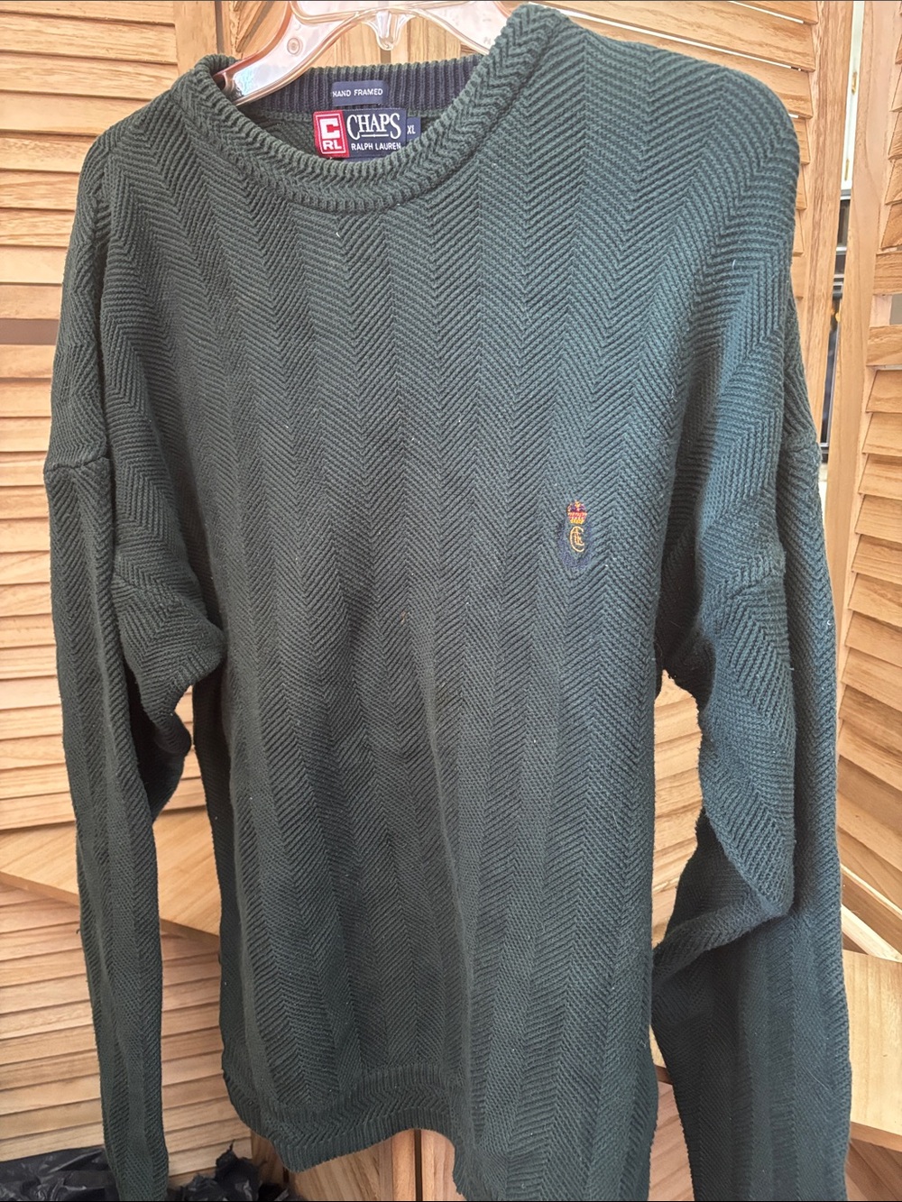 Chaps Men's Dark Green Herringbone Look Crewneck Sweater XL